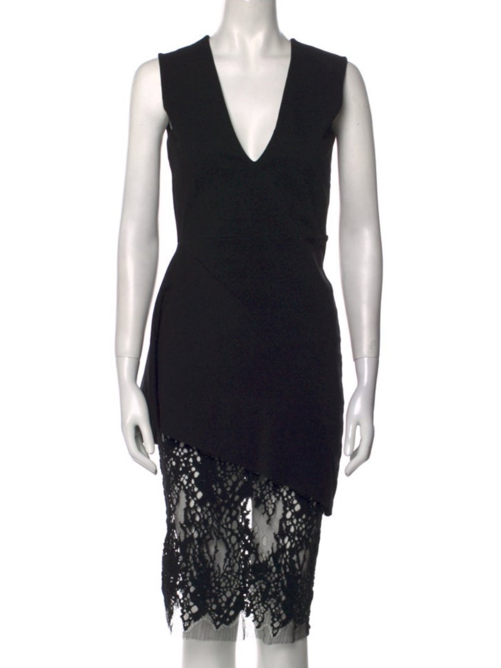 Mason Black V‑Neck Midi Dress with Lace Hem